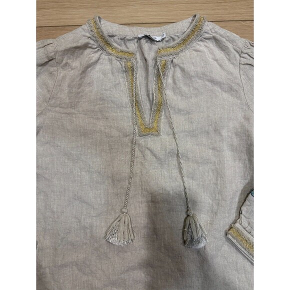 Chico's Embroidered Linen Peasant Top Tunic Boho Festival Blouse Size 0.5 (US 6) - Picture 3 of 10